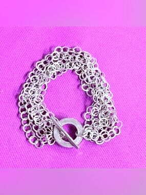 Multi-Row Silver 925 Chain Toggle Bracelet - Women Jewelry